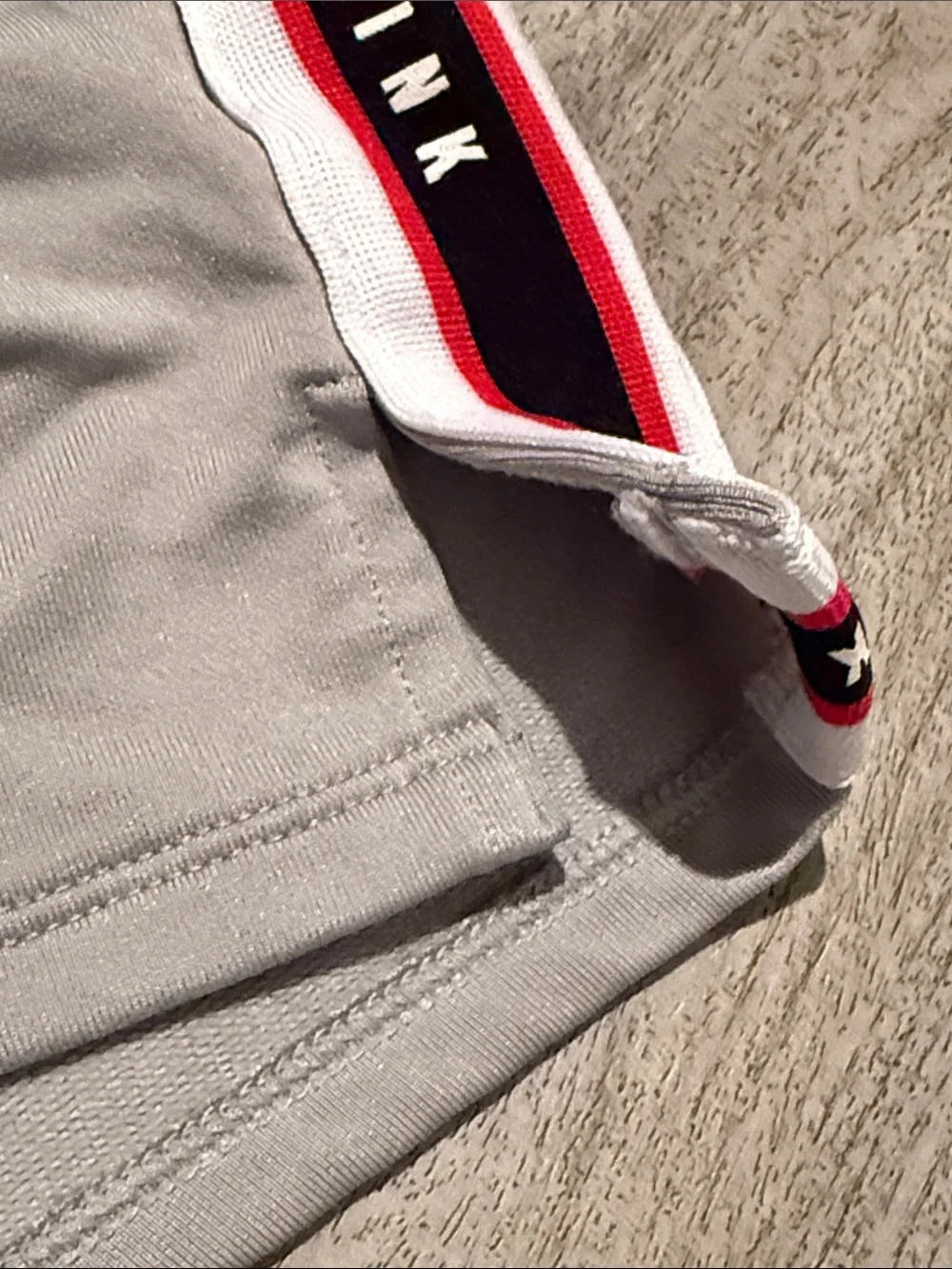 PINK Victoria's Secret Light Gray Athletic Shorts with Red & Black Side Stripes